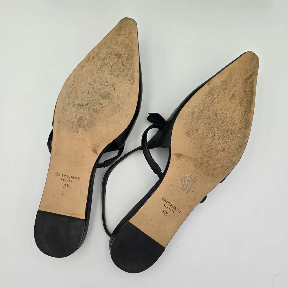 kate spade Black Pointed Slingback Flats with Bow